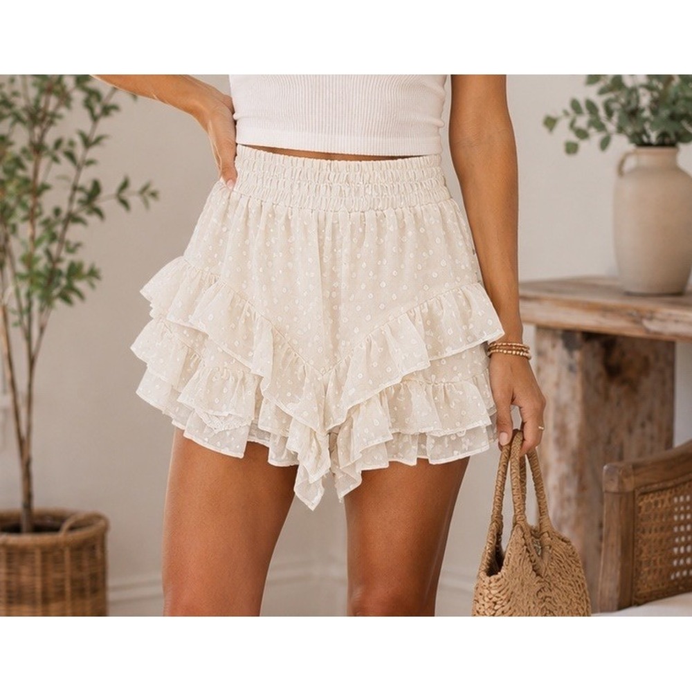 Vinton Polka Dot Lace Ruffle Mini Skort M Parchment Boho Festival NWT